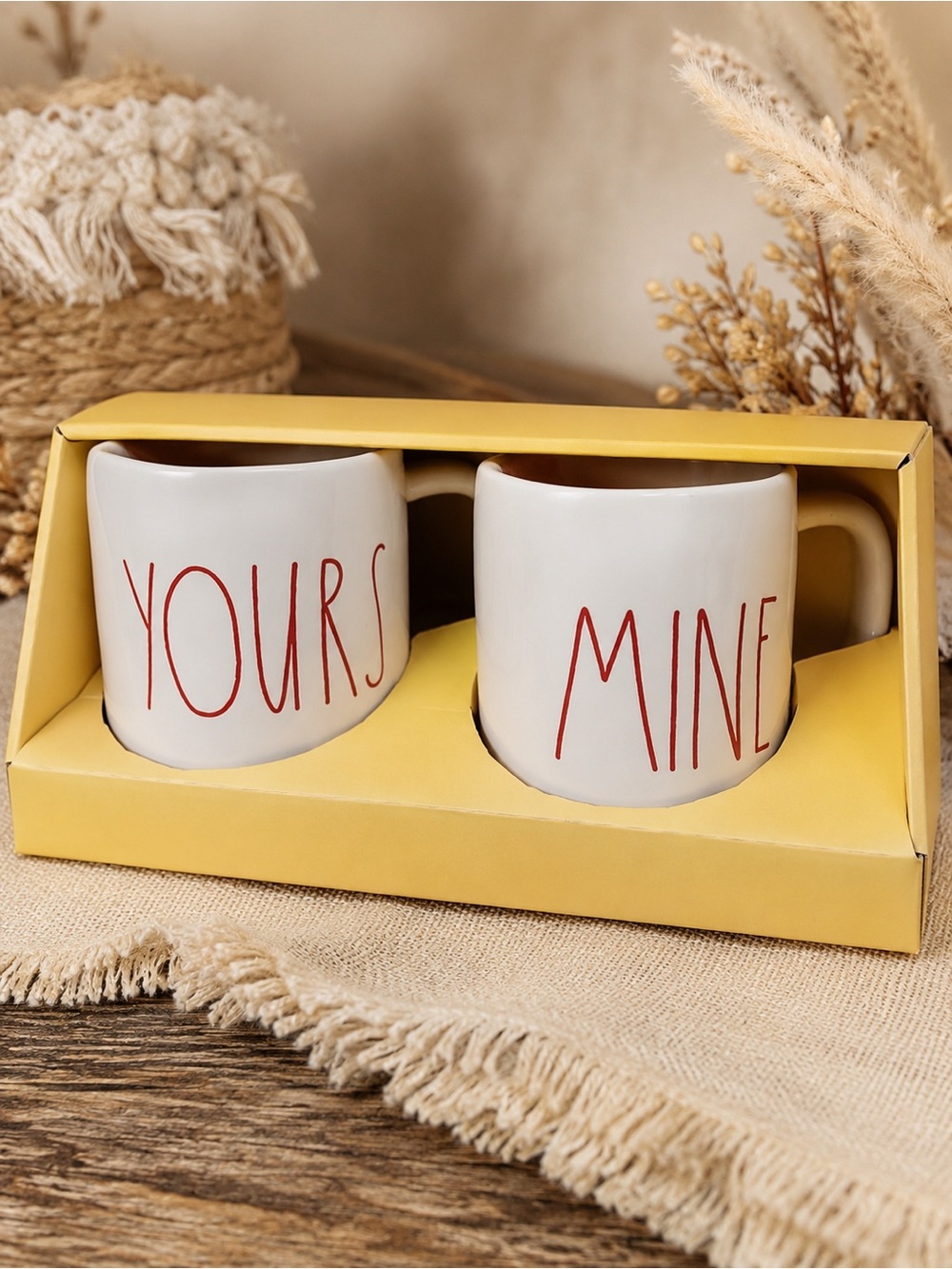 Rae Dunn Mine & Yours‎ Mug Set Farmhouse Coffee Cup Red Font